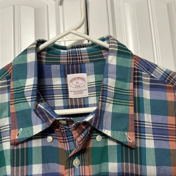 Brooks Brothers Shirt 346 Mens Plaid Button Down Madras X Large Short Sleeve - Picture 4 of 7